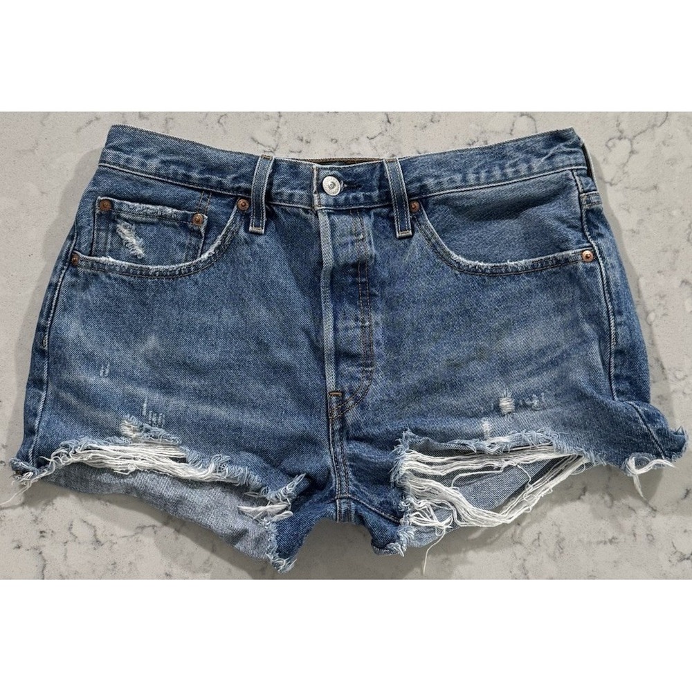 Levi's Premium 501 Denim Shorts Womens 30 High Rise Distressed Cutoff Frayed